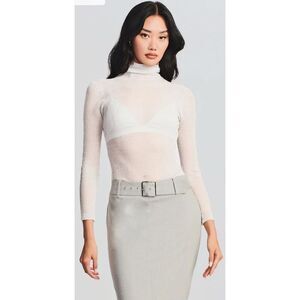 Revolve SER.O.YA Sweater Womens Sz S White Piper Turtleneck Ribbed Sheer Linen